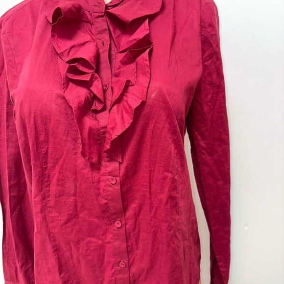 Talbots Red Ruffled Button Down Too Size 14 New - Picture 3 of 6